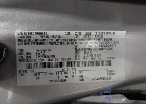2018 Ford Focus Se from USA, damaged, VIN 1FADP3F28JL265410